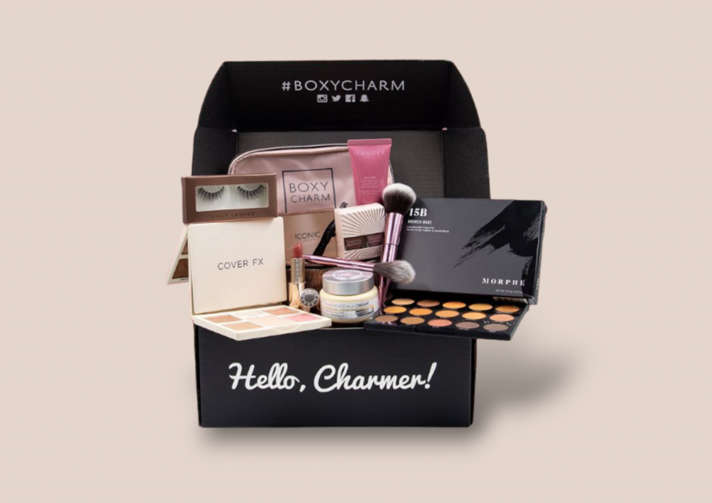 boxy charm - suscription boxes - pink background - make up - beauty