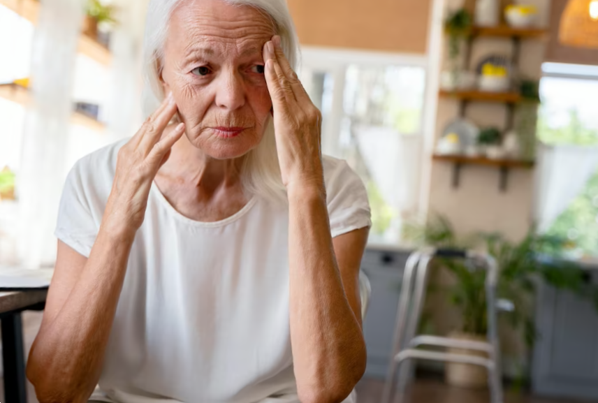 Old woman not feeling well at home